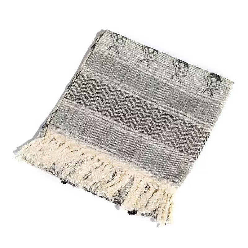 Polyester Keffiyeh – White & Grey Skull Shemagh