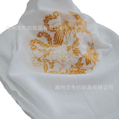 Islamic Prayer Scarf – White with Gold Floral Print Shawl