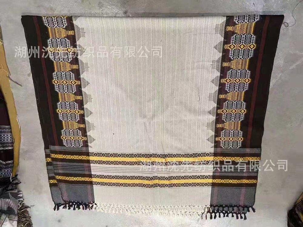 Islamic Prayer Scarf – Ivory & Brown Traditional Woven Shawl