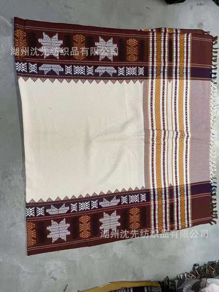Islamic Prayer Scarf – Cream & Burgundy Tribal Woven Shawl